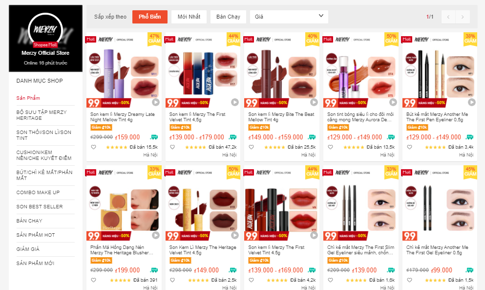 shop bán mỹ phẩm auth trên shopee