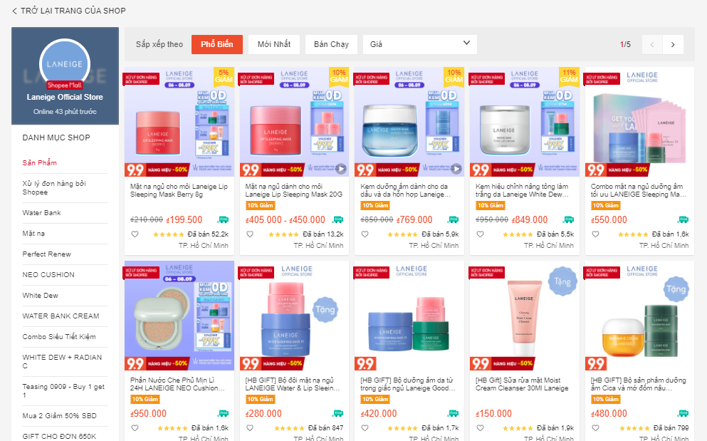 shop bán mỹ phẩm auth trên shopee