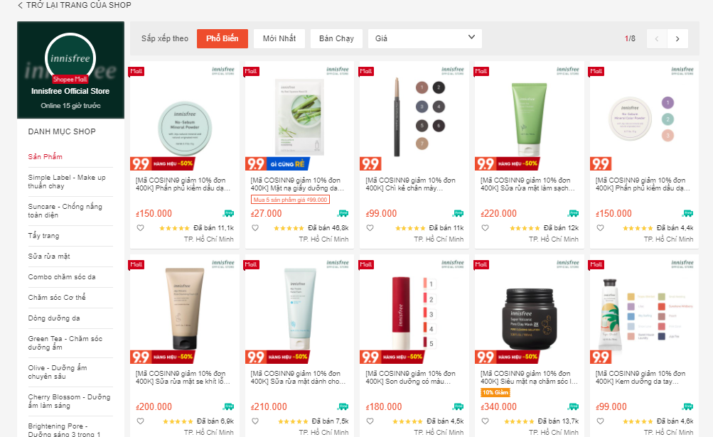 shop bán mỹ phẩm auth trên shopee