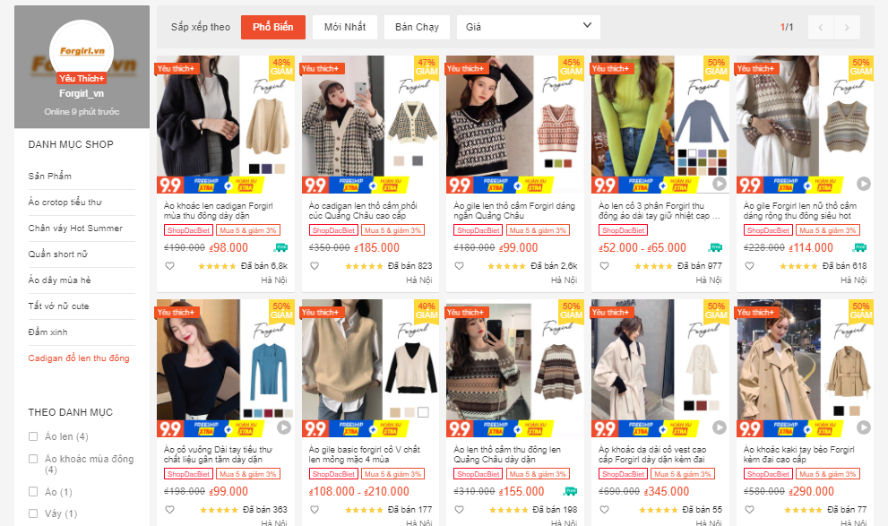 các shop bán cardigan đẹp