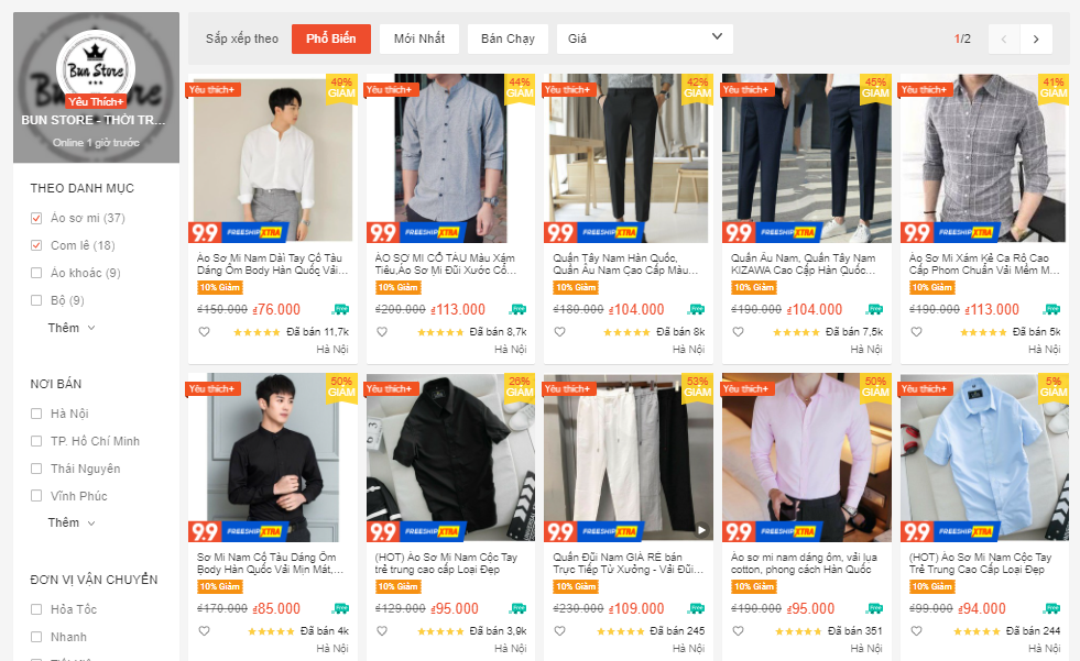 shop quần áo nam đẹp trên shopee