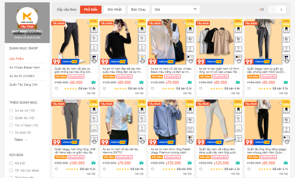 shop quần áo nam đẹp trên shopee