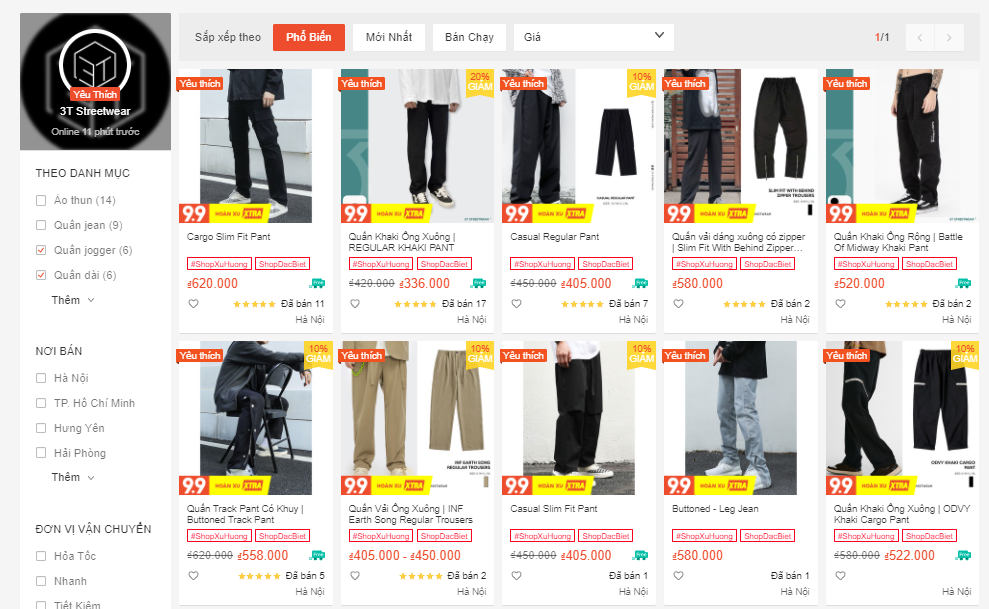 shop quần áo nam đẹp trên shopee