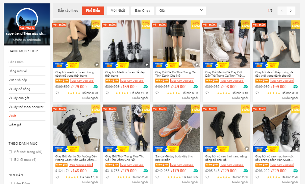shop bán boot nữ đẹp trên shopee