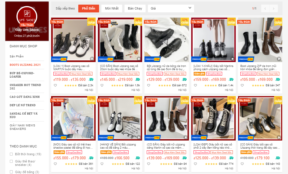 các shop bán boot đẹp trên shopee