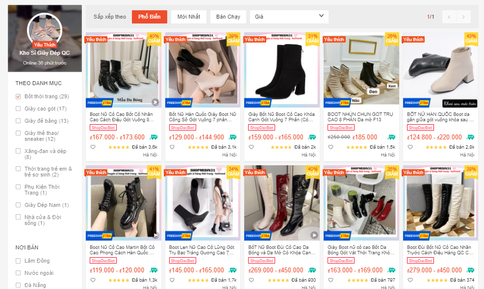 các shop bán boot đẹp trên shopee