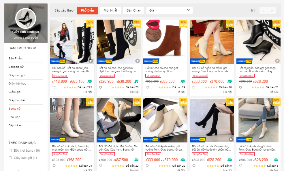 các shop bán boot đẹp trên shopee