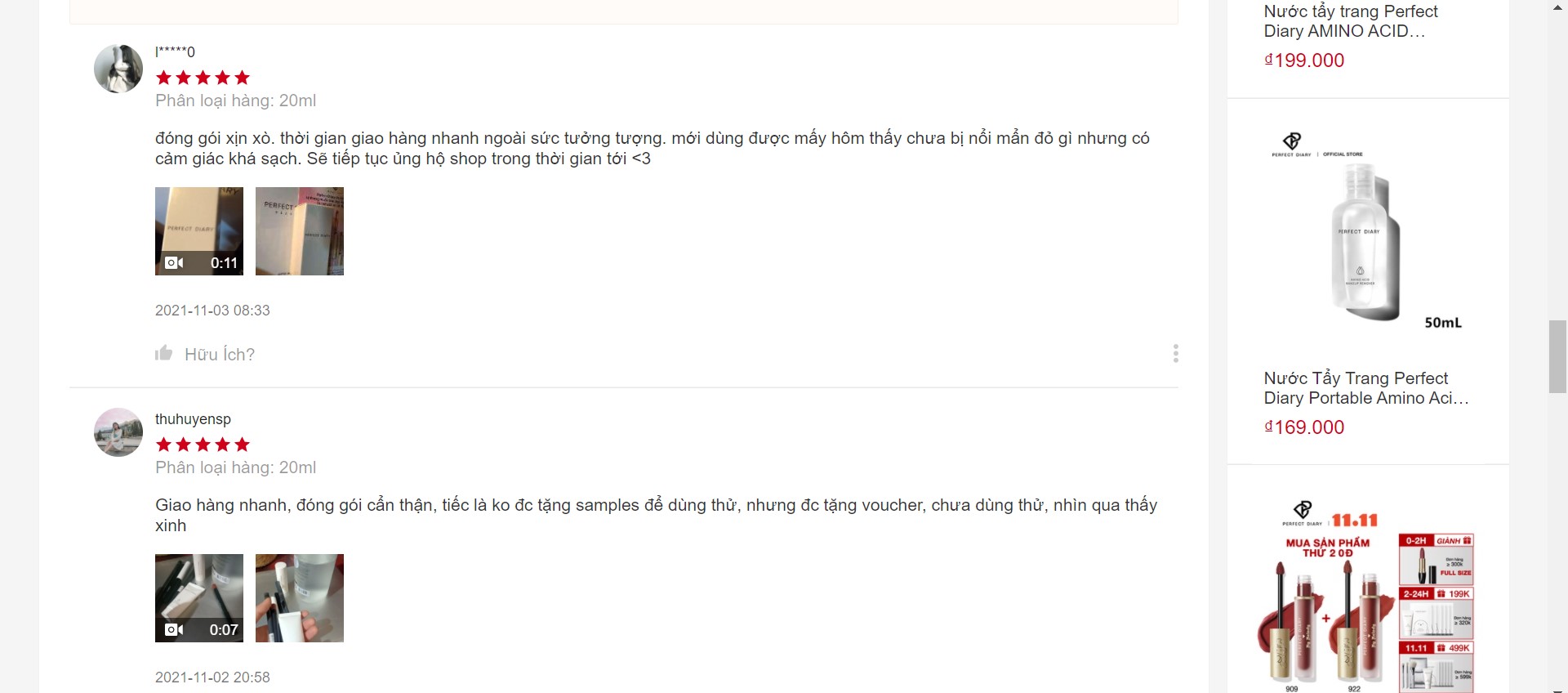 review sữa rửa mặt perfect diary