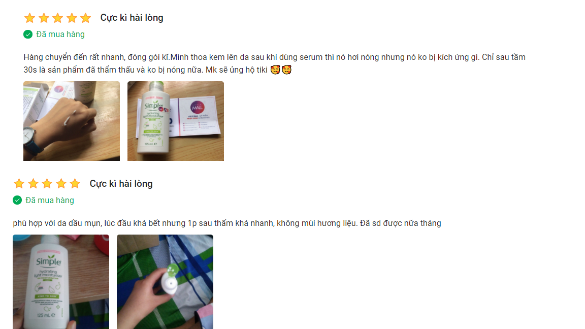 review kem dưỡng ẩm Simple cho da dầu mụn