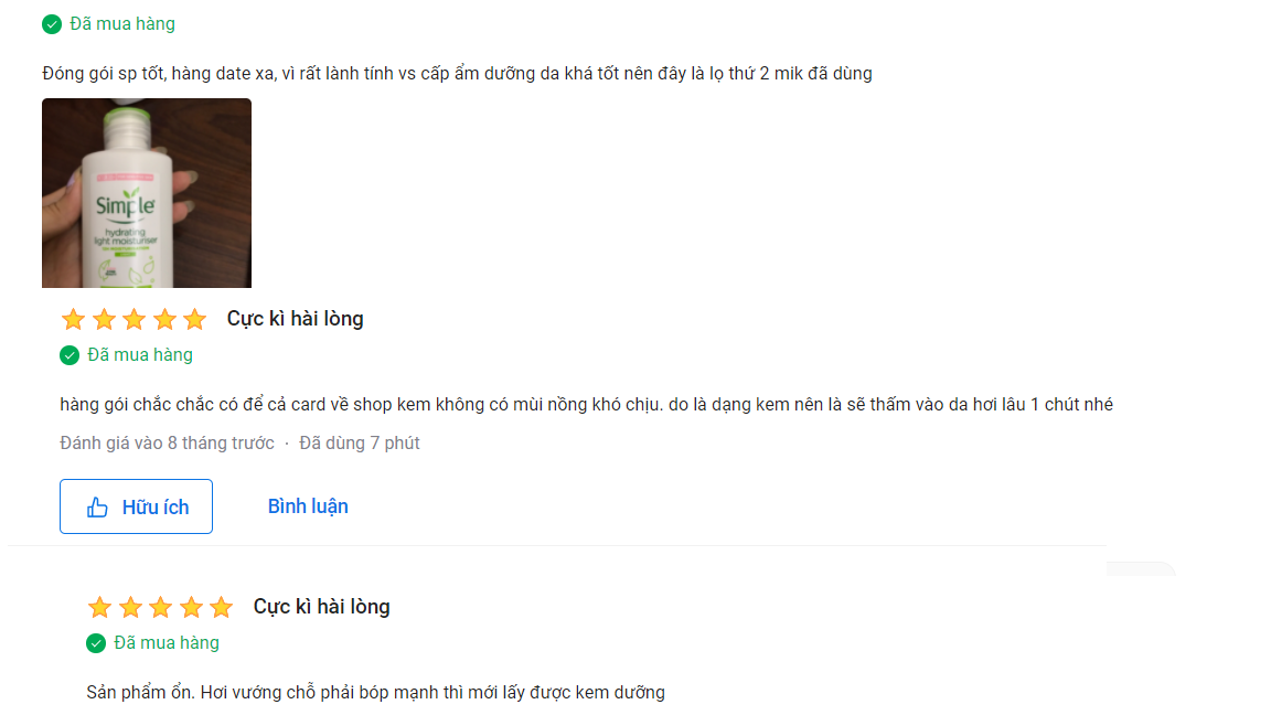 review kem dưỡng ẩm Simple cho da dầu mụn