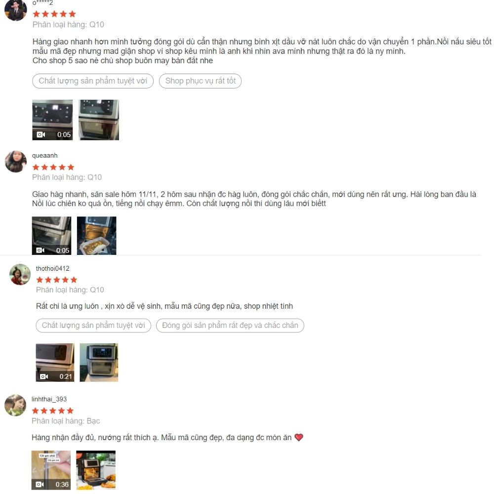 review nồi chiên không dầu Kalite Q10 của người dùng trên Shopee