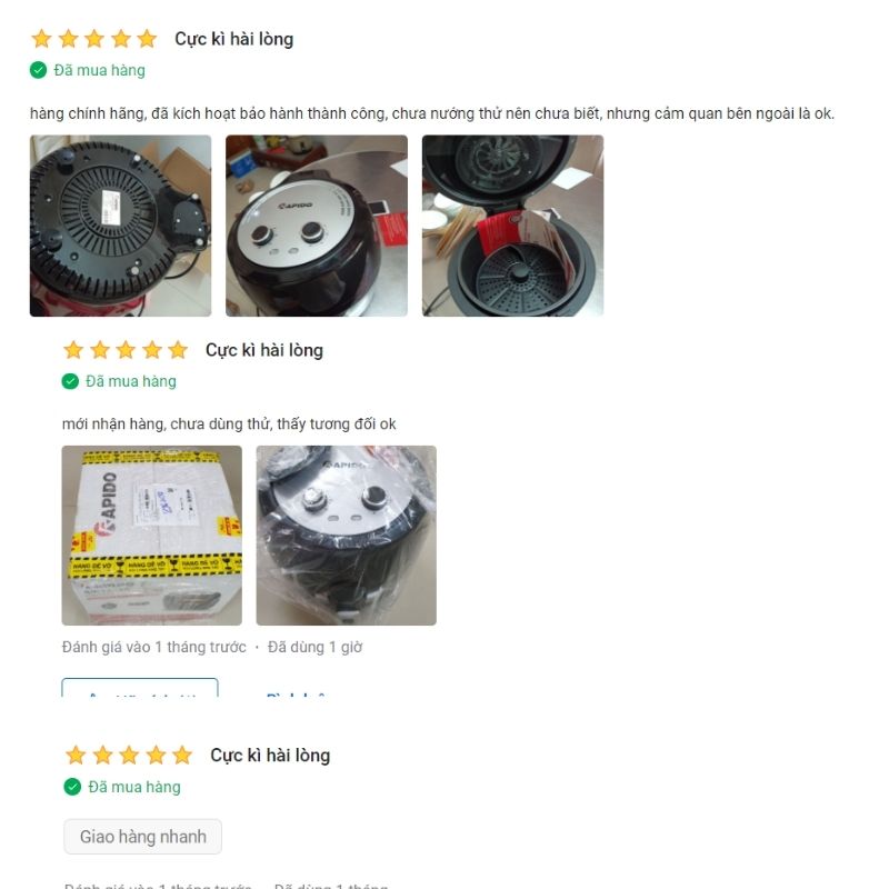 Đánh giá nồi chiên không dầu Rapido RAF6.5D Lux từ người mua hàng trên các sàn thương mại điện tử