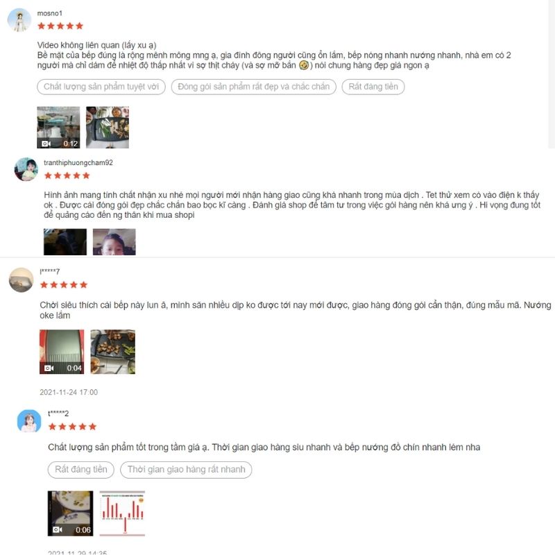 Đánh giá từ người mua hàng trên các sàn thương mại điện tử