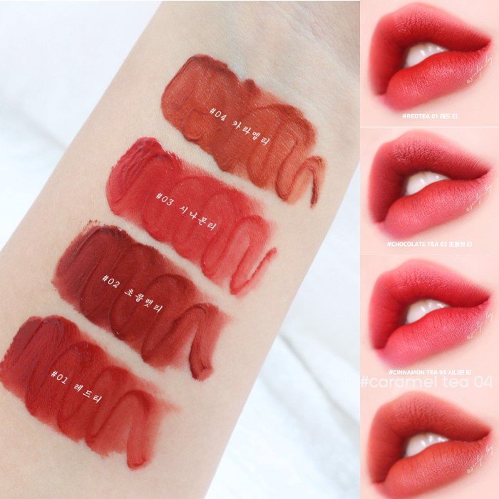 Bảng màu son kem Romand Milk Tea Velvet Tint