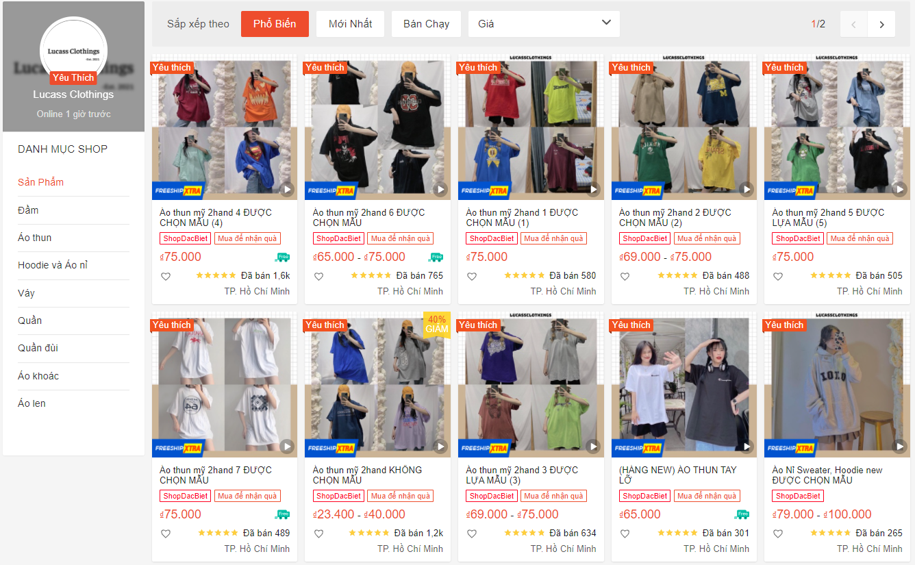 shop bán đồ 2hand trên Shopee