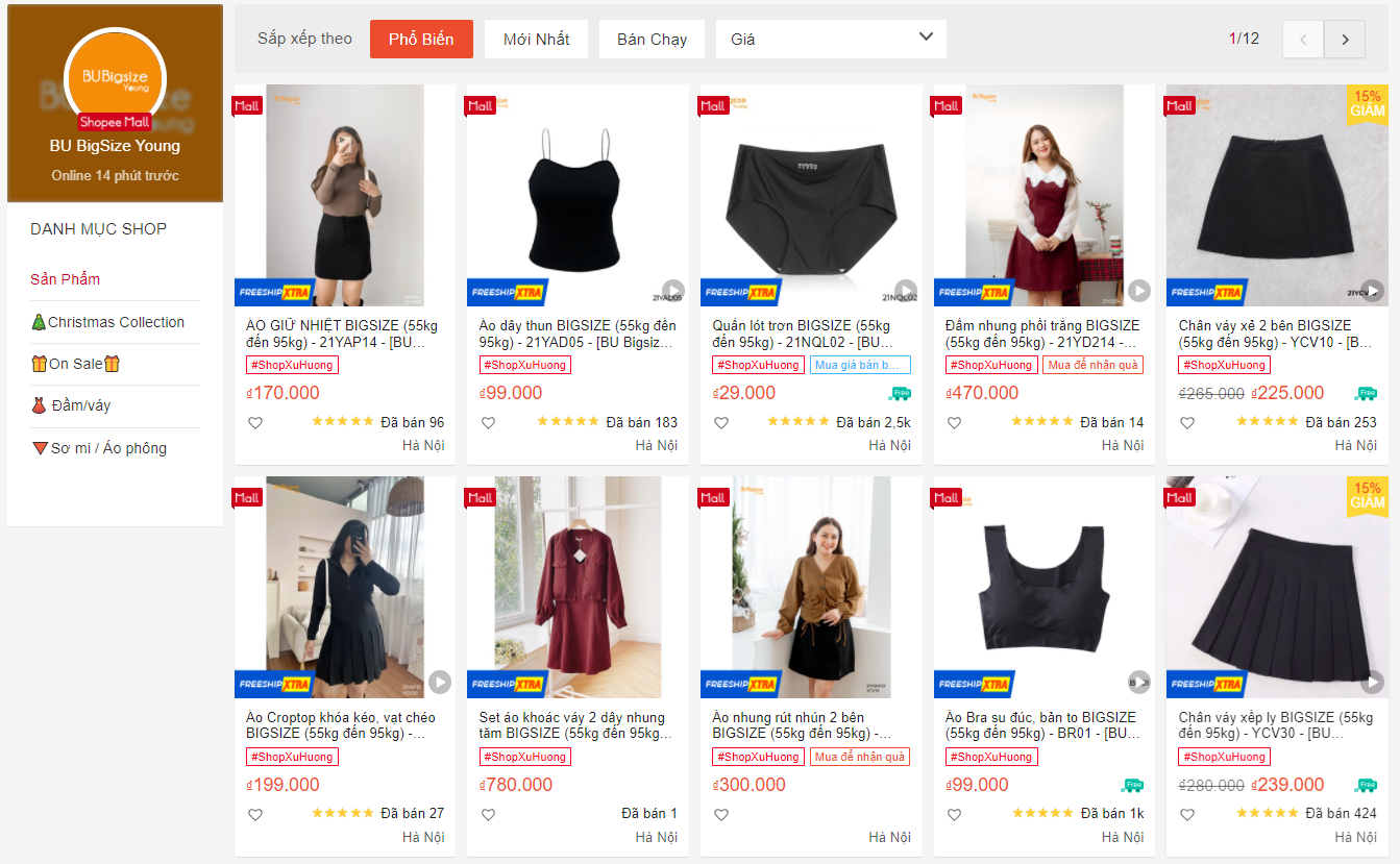 shop bán đồ big size trên Shopee