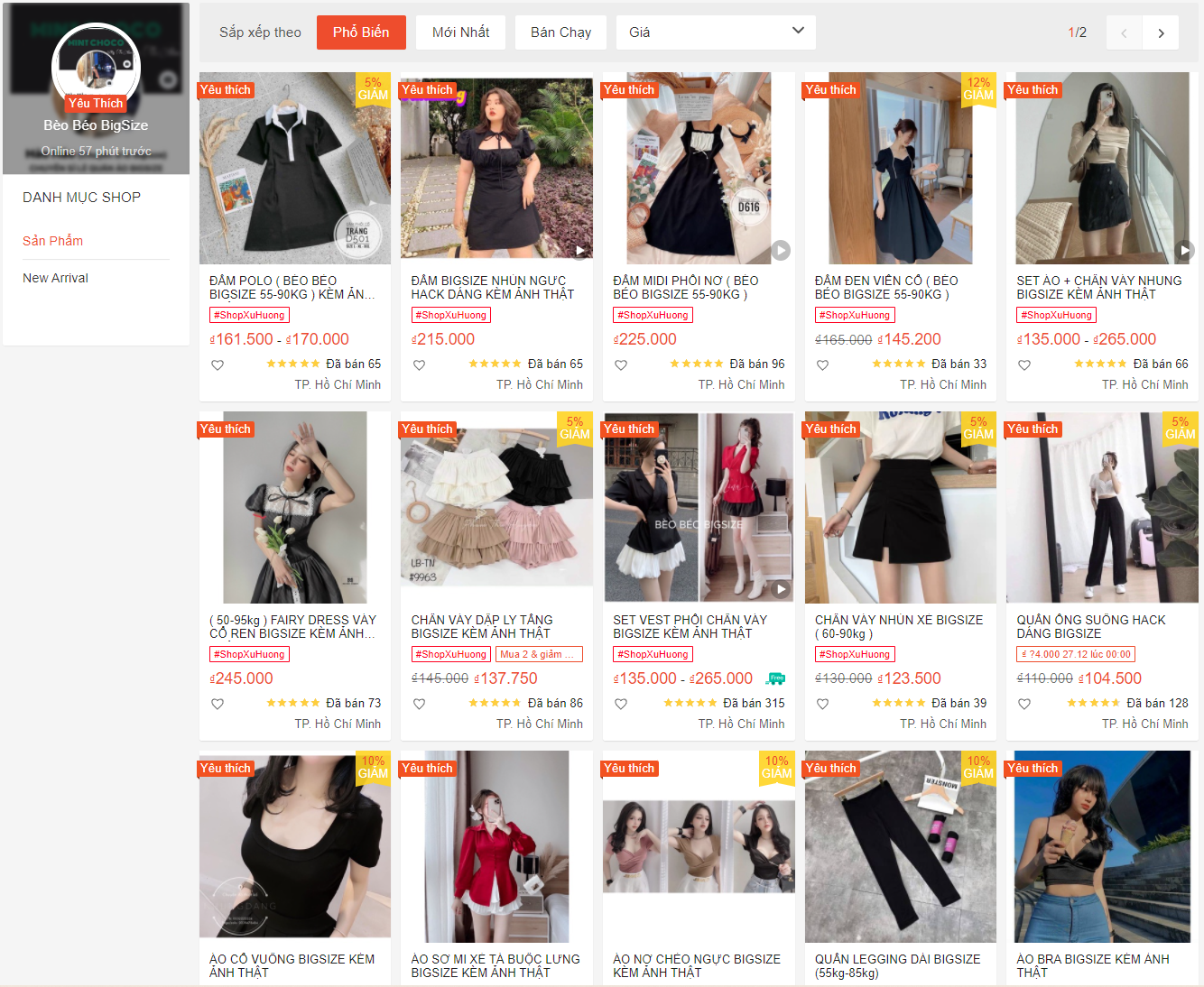 shop bán đồ big size trên Shopee