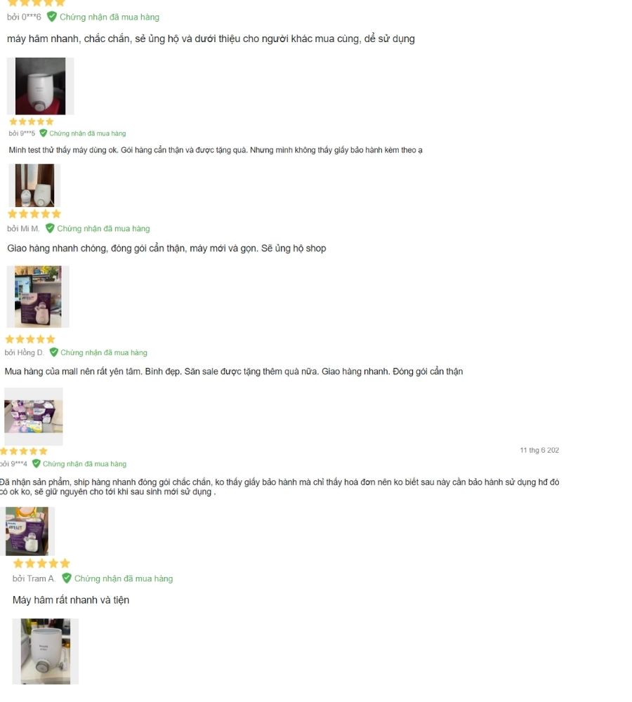 Đánh giá của người mua hàng trên Lazada về máy hâm sữa