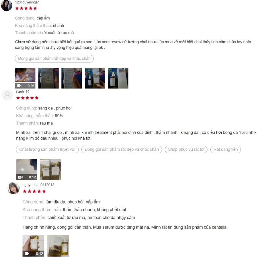 Đánh giá của người dùng trên Shopee về serum rau má Skin1004
