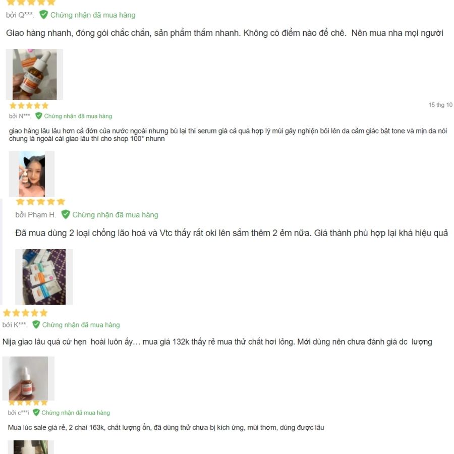 Đánh giá của người dùng trên Lazada về serum