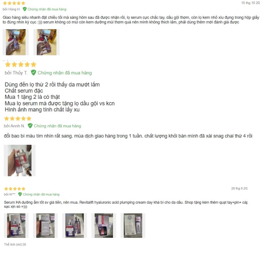 Đánh giá của người dùng trên Shopee về serum