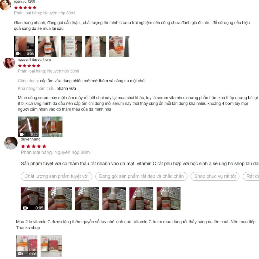 Đánh giá của người dùng trên Shopee về serum