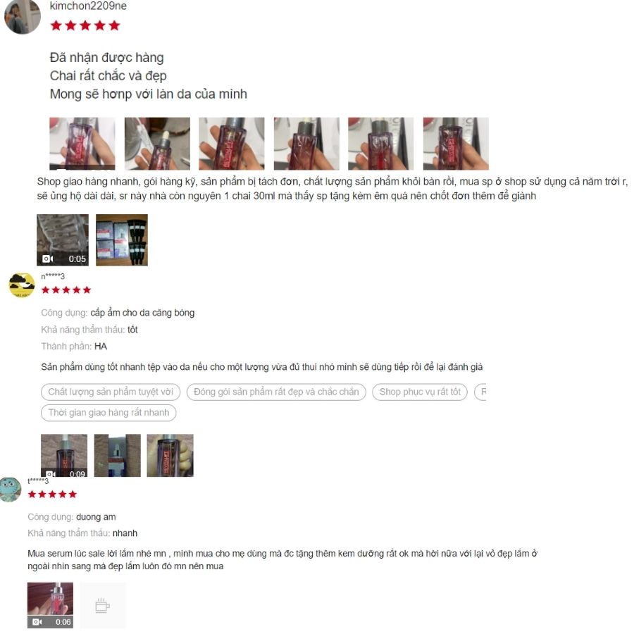 Đánh giá của người dùng trên Shopee về serum
