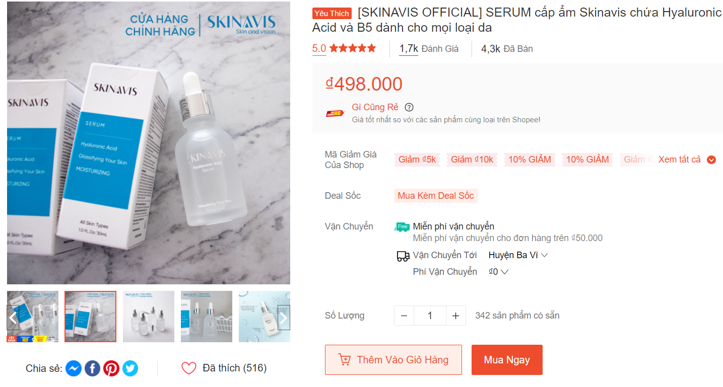 Mua serum cấp ẩm Skinavis chính hãng trên Shopee