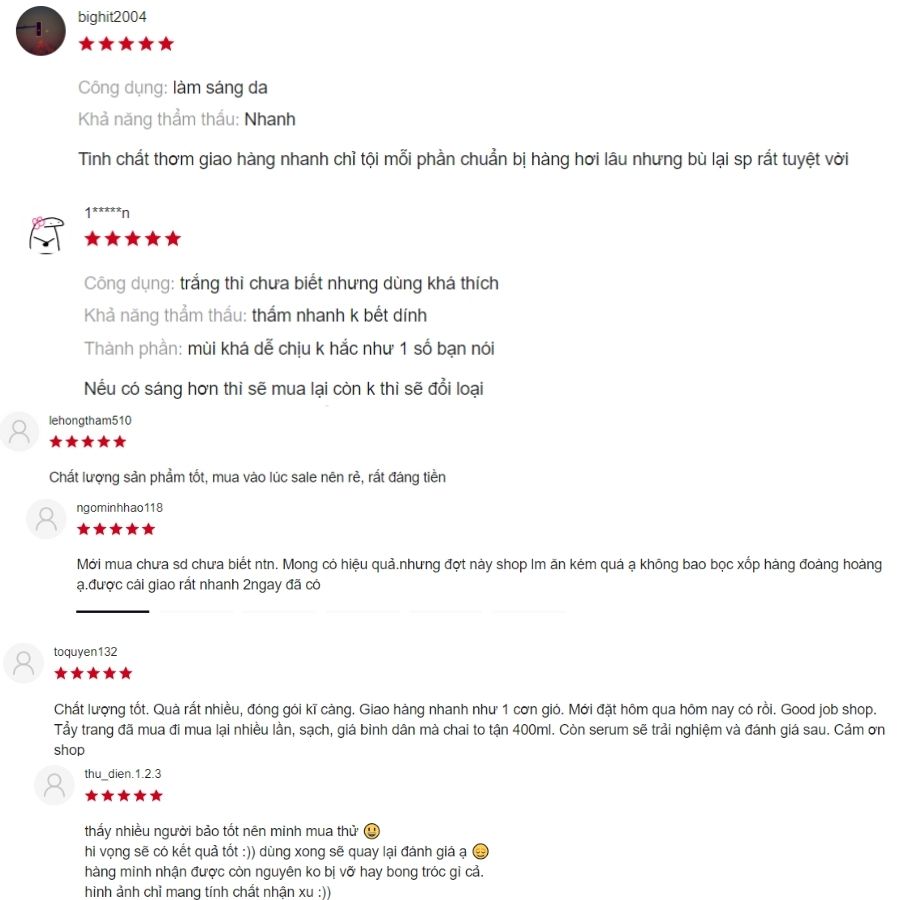 Đánh giá của người mua serum trên Shopee