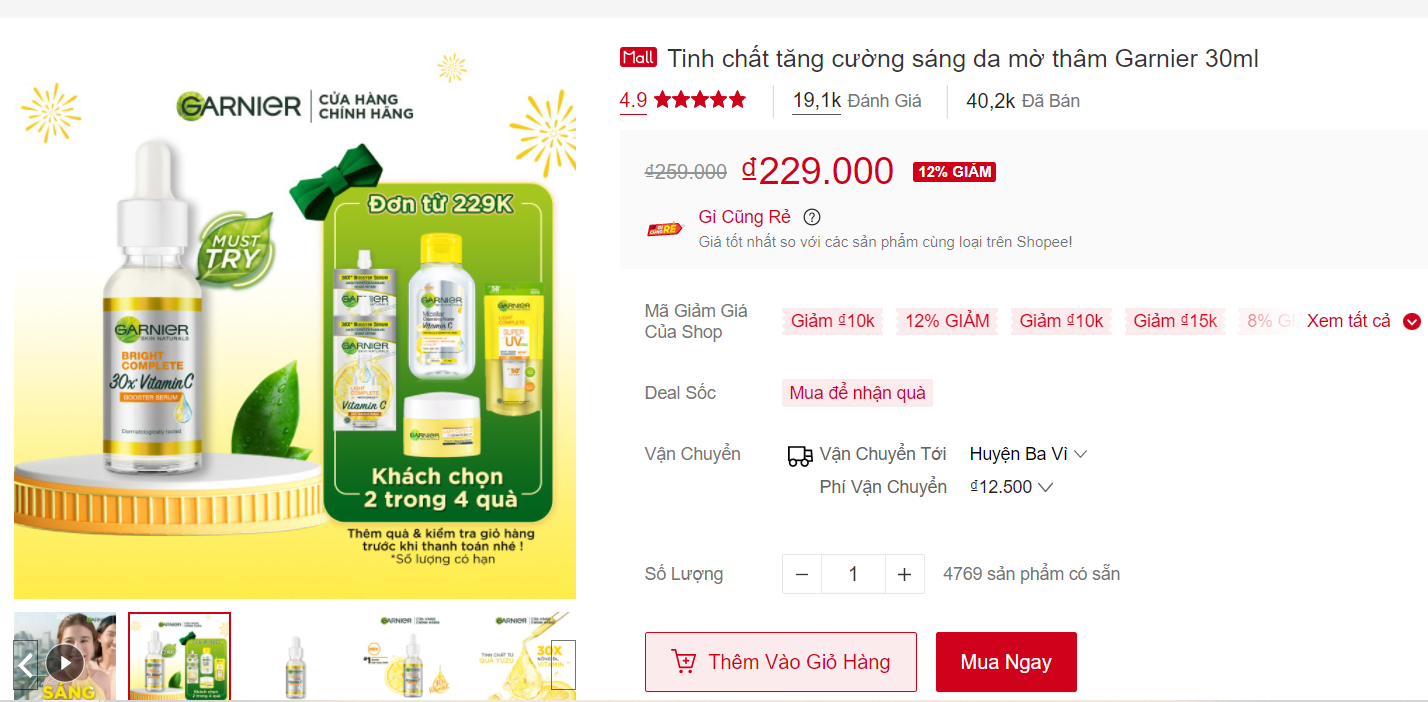 Mua serum dưỡng trắng Garnier trên Shopee