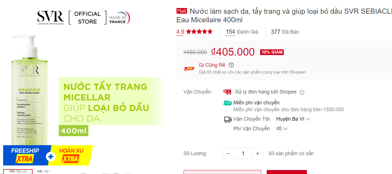 Mua nước tẩy trang chính hãng trên Shopee