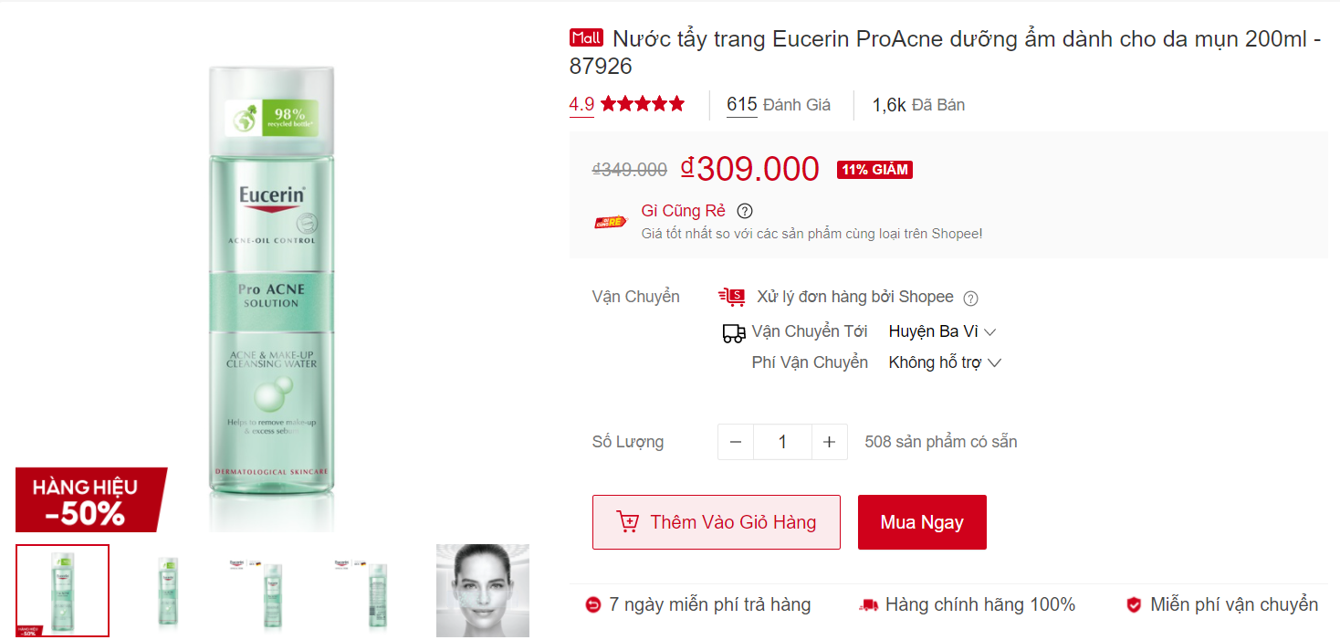 Mua nước tẩy trang trên Shopee