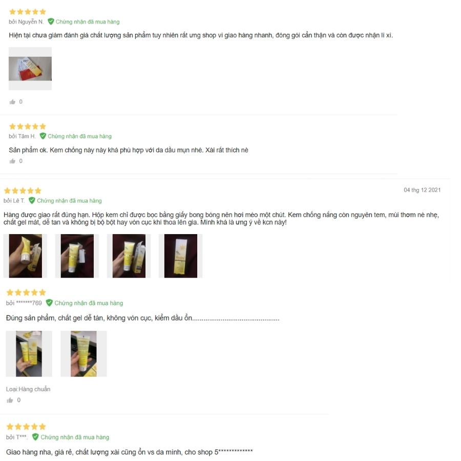 Đánh giá kem chống nắng từ người mua hàng trên Lazada