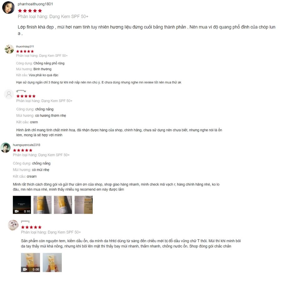 Đánh giá kem chống nắng từ người mua hàng trên Shopee
