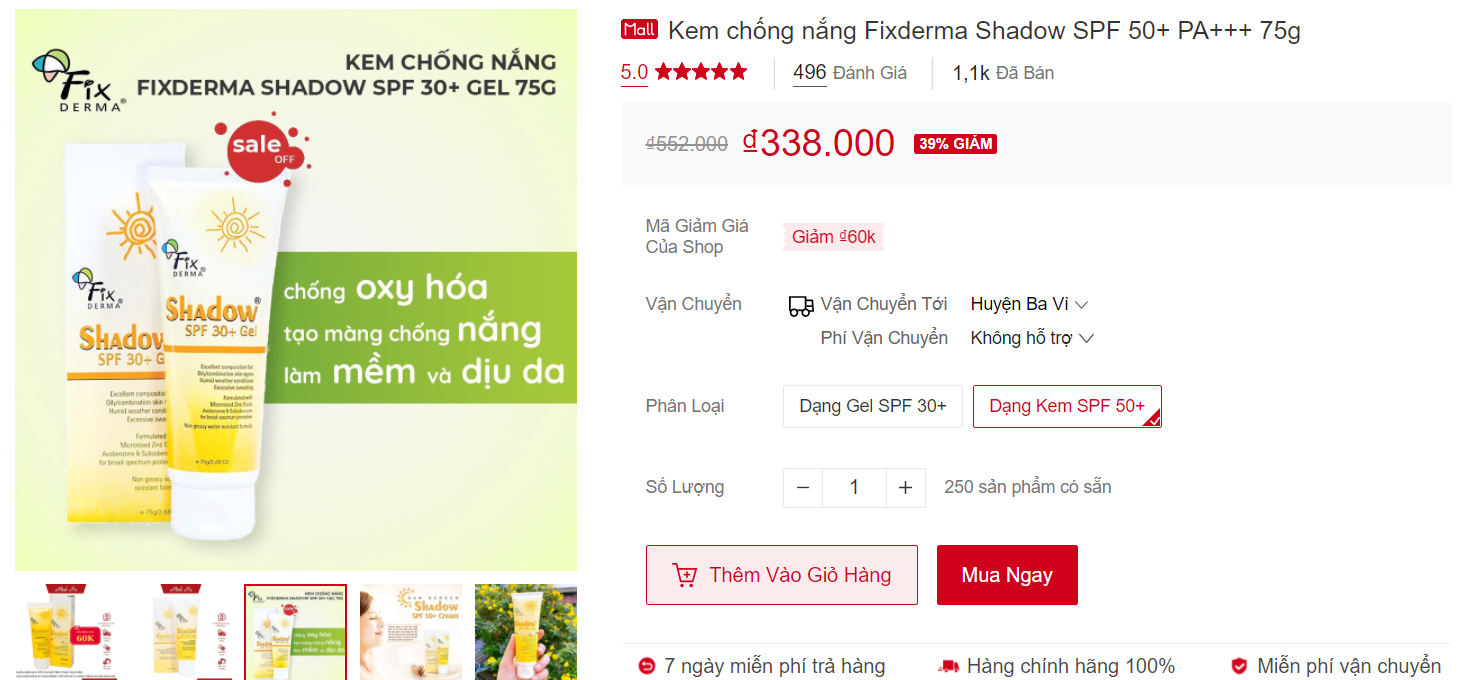 Mua kem chống nắng chính hãng trên Shopee