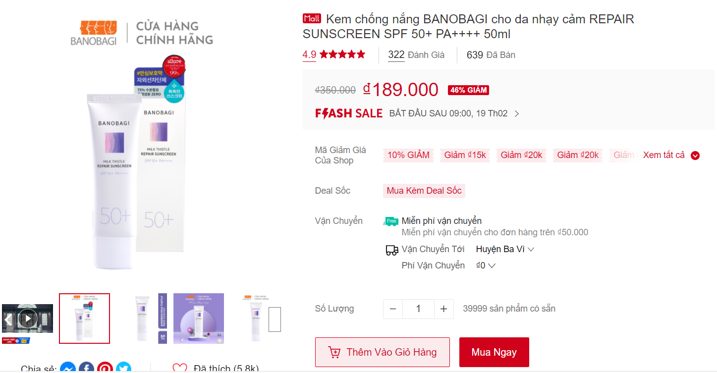 Mua kem chống nắng chính hãng trên Shopee