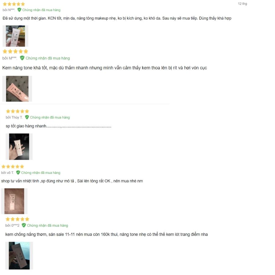 Đánh giá kem chống nắng của người dùng trên Lazada
