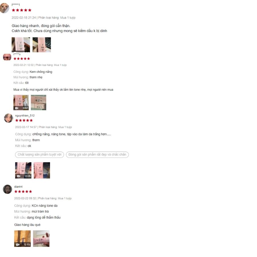 Đánh giá kem chống nắng của người dùng trên Shopee