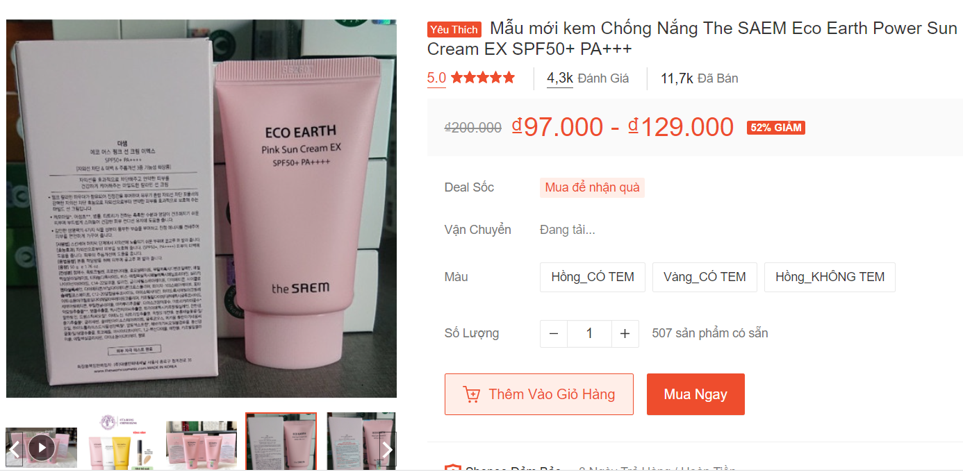 Mua kem chống nắng chính hãng trên Shopee