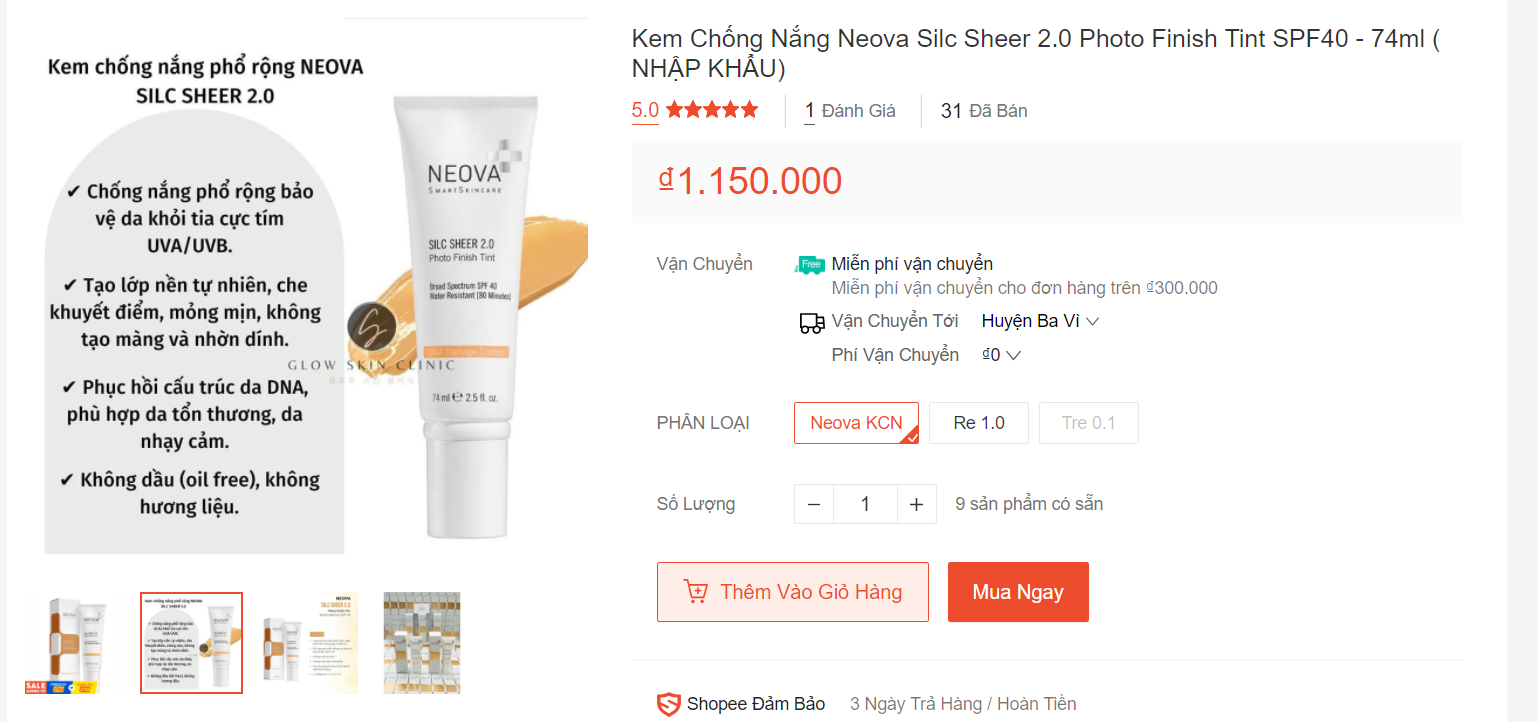 Mua kem chống nắng chính hãng trên Shopee