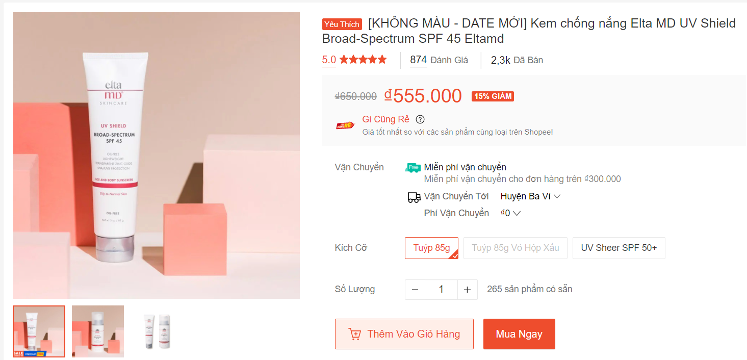 Mua kem chống nắng chính hãng trên Shopee
