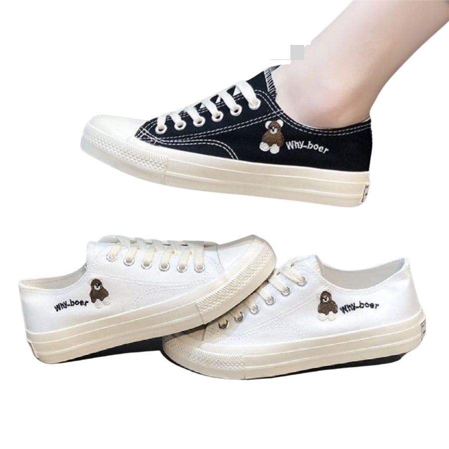 Giày thể thao Canvas cổ thấp hình gấu