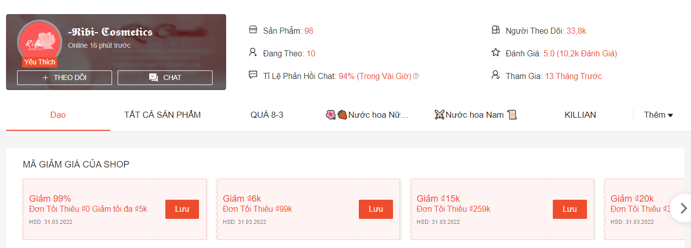 Shop bán nước hoa trên Shopee