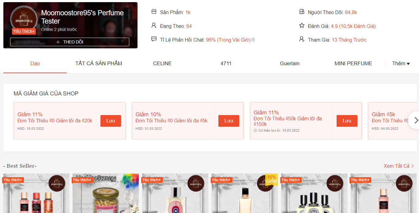 Shop bán nước hoa chính hãng trên Shopee