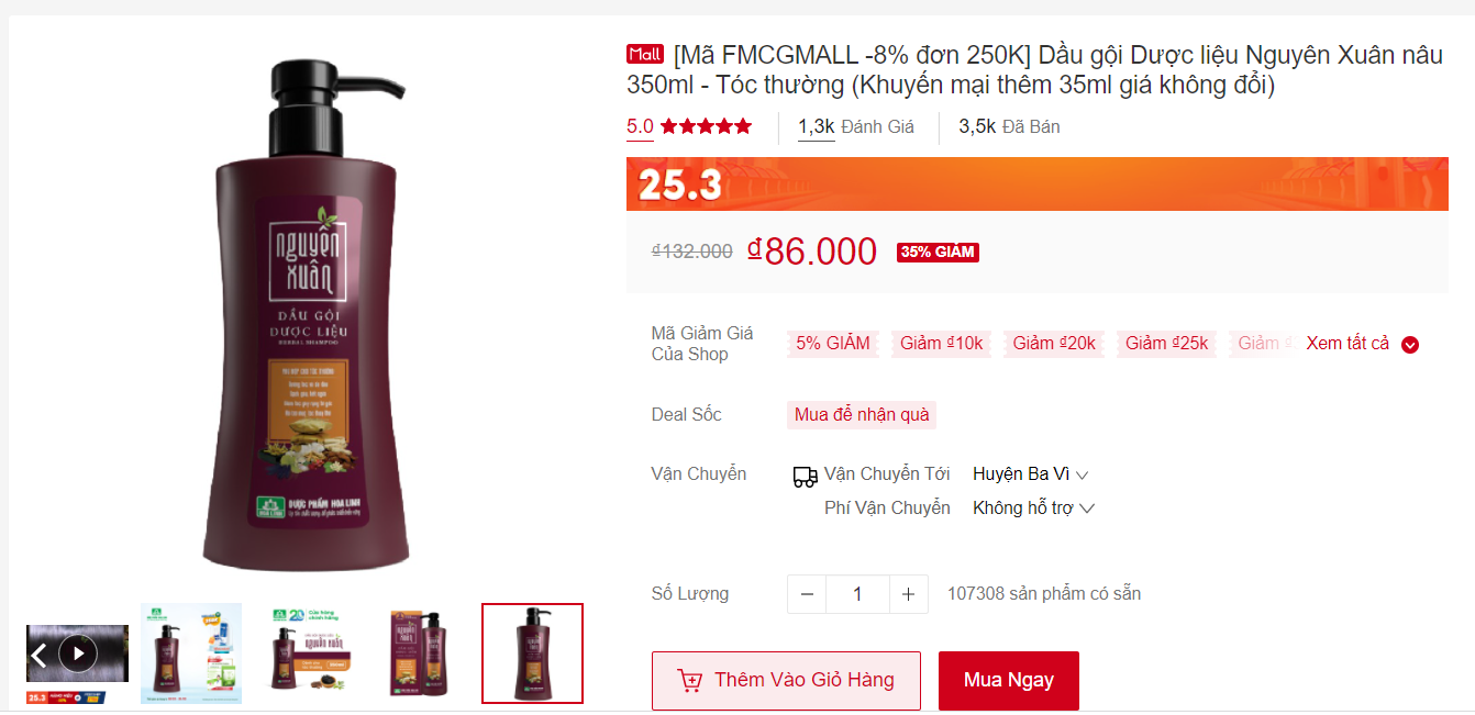 Mua dầu gội đầu Nguyên Xuân trên Shopee