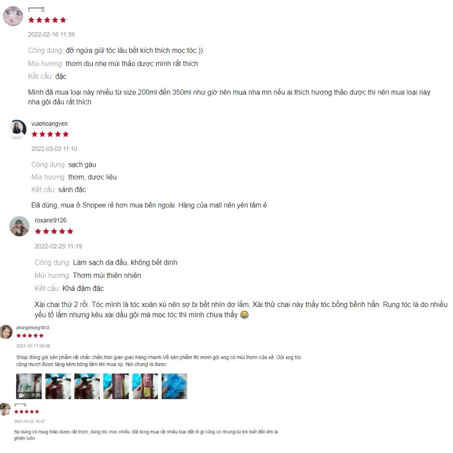 Đánh giá của người mua dầu gội trên Shopee