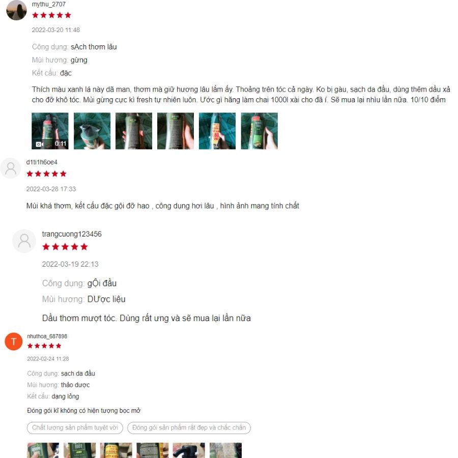Đánh giá của người mua dầu gội trên Shopee