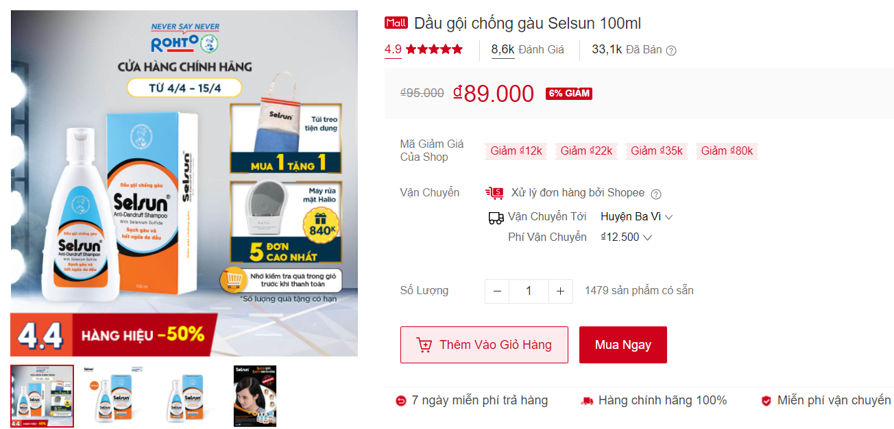 Mua dầu gội chính hãng trên Shopee