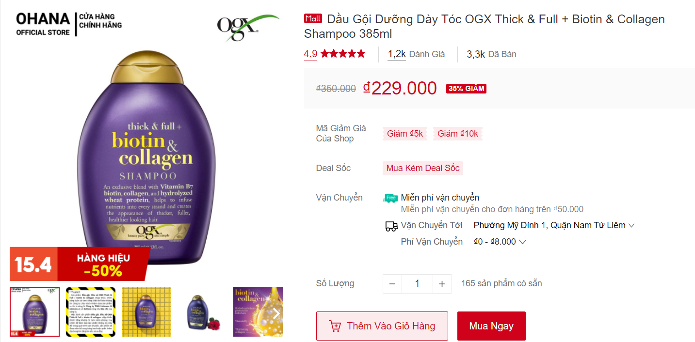 Mua dầu gội đầu Biotin trên Shopee
