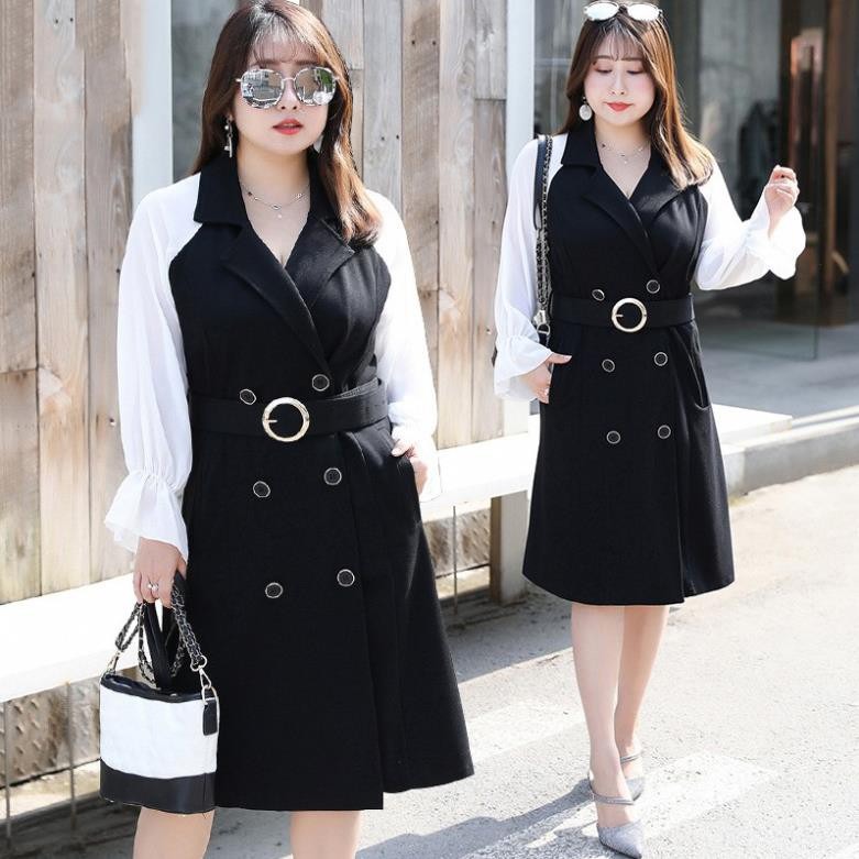 Đầm cổ vest phối tay voan